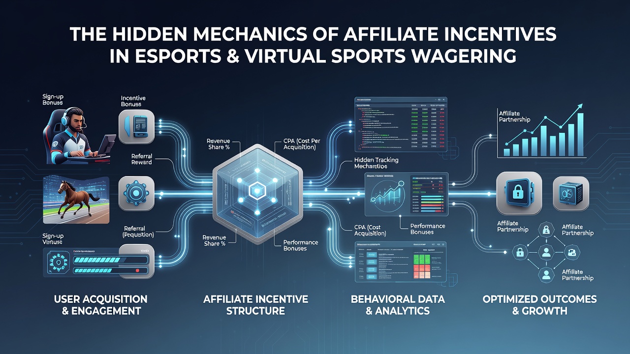 Screenshot of an affiliate dashboard displaying commission breakdowns for virtual sports and esports wagering